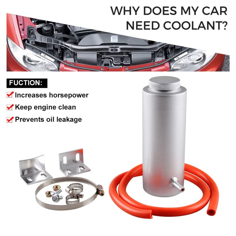 RYANSTAR RACING RYANSTAR Universal Car Radiator Coolant Tank 800ml Coolant Expansion Tank Overflow Oil Catch Tank Cooling Catch Bottle Reservoir Aluminum Billet Silver - Image 2